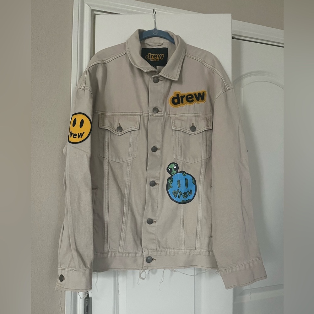 Drew House Cream trucker Jacket with Logo men’s Large